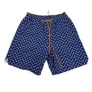 Rhude Blue White Chevron Geometric Shorts Mens XL Cotton Drawstring USA Made